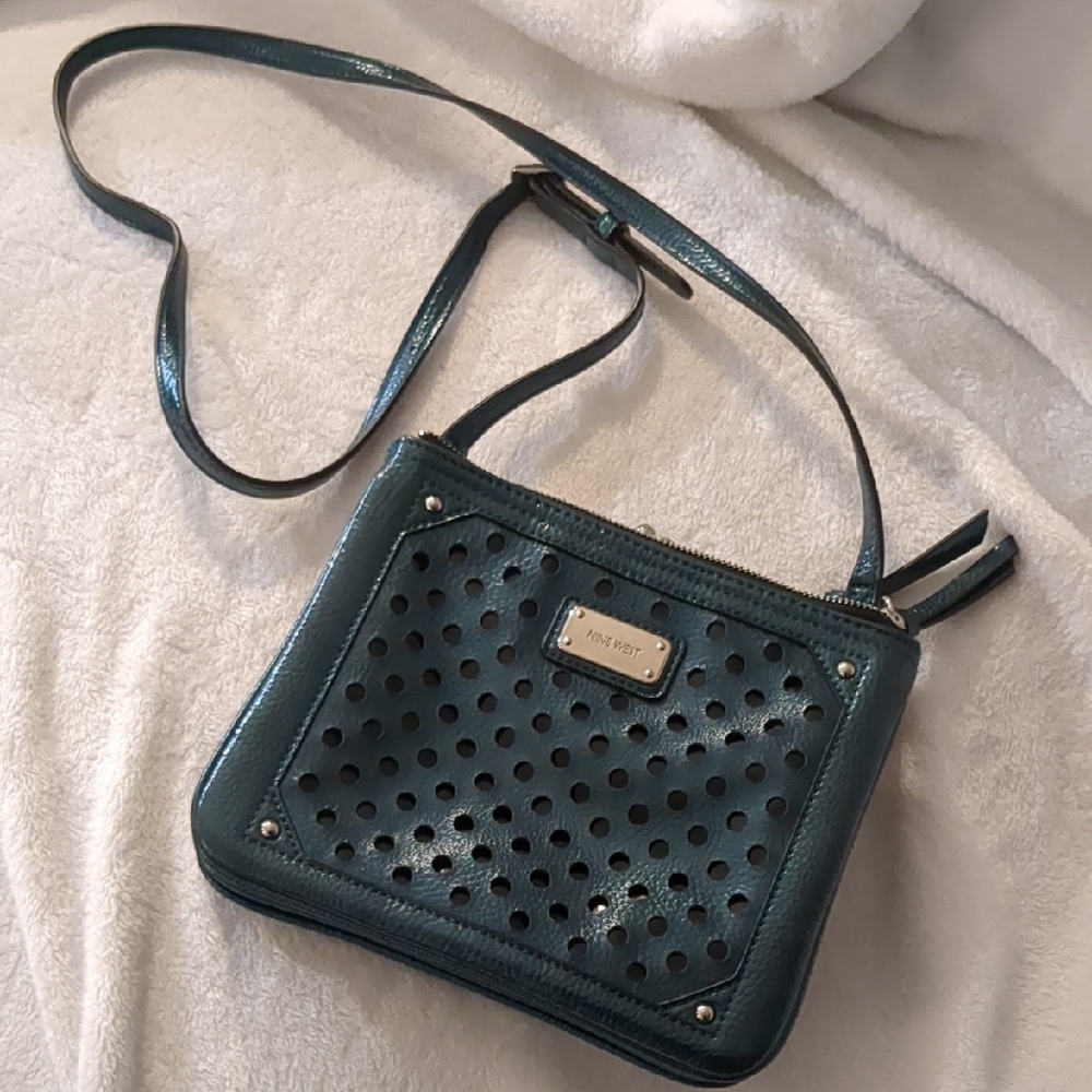 Nine West Blue Crossbody Bag with Perforated Design